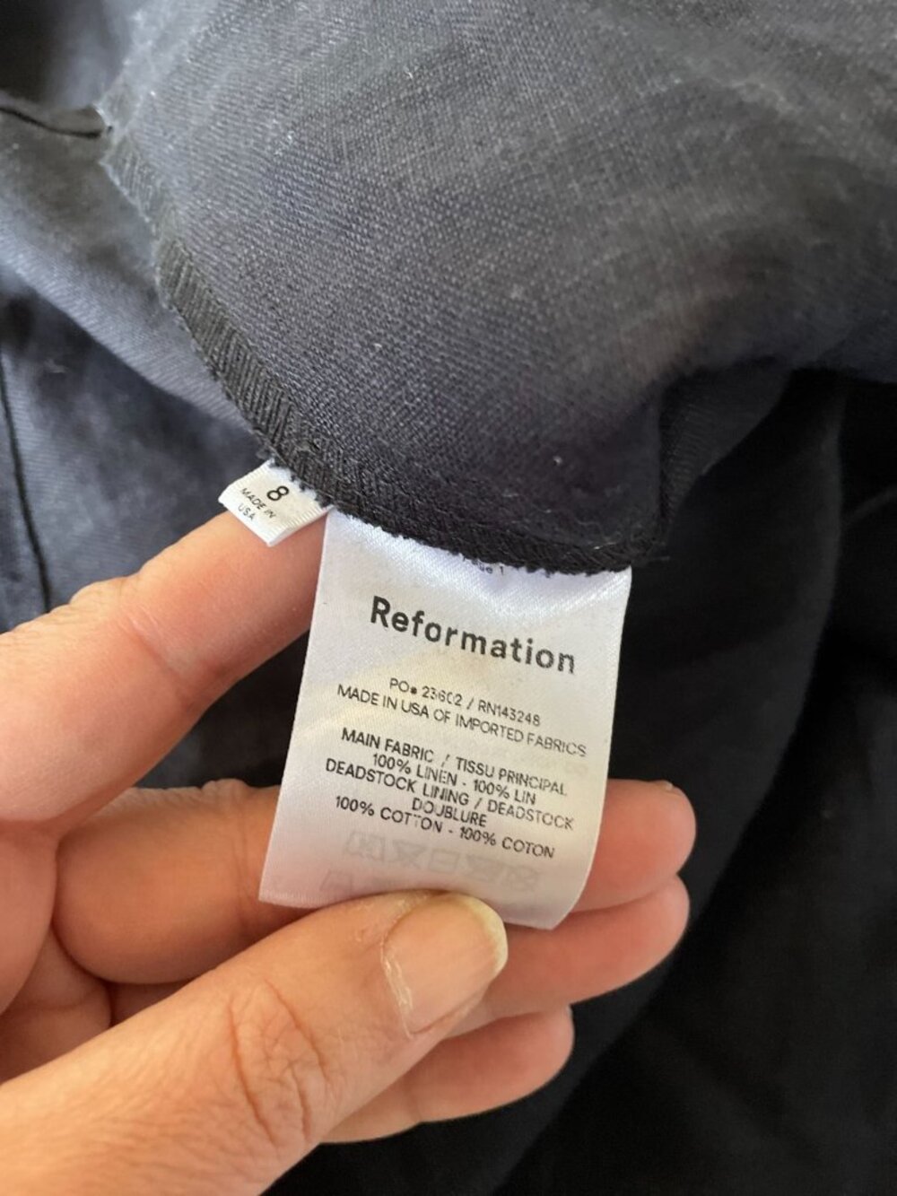 Reformation Spaulding 100% Linen Dress Sz 8  Black Ruffle Strap Formal Date - Picture 10 of 15